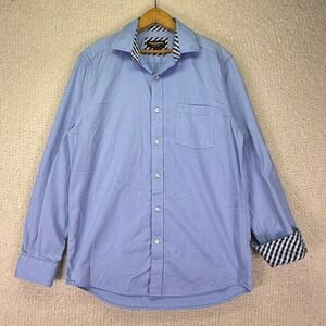 Johnston & Murphy Blue Cotton Dress Shirt Flex Flip Cuff Long Slv Button Down M‎
